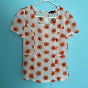 White Blouse with orange flowers